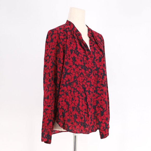 ZADIG & VOLTAIRE Tink Bico Red Floral Blouse Top Viscose Split Neck Size XS - Picture 3 of 8